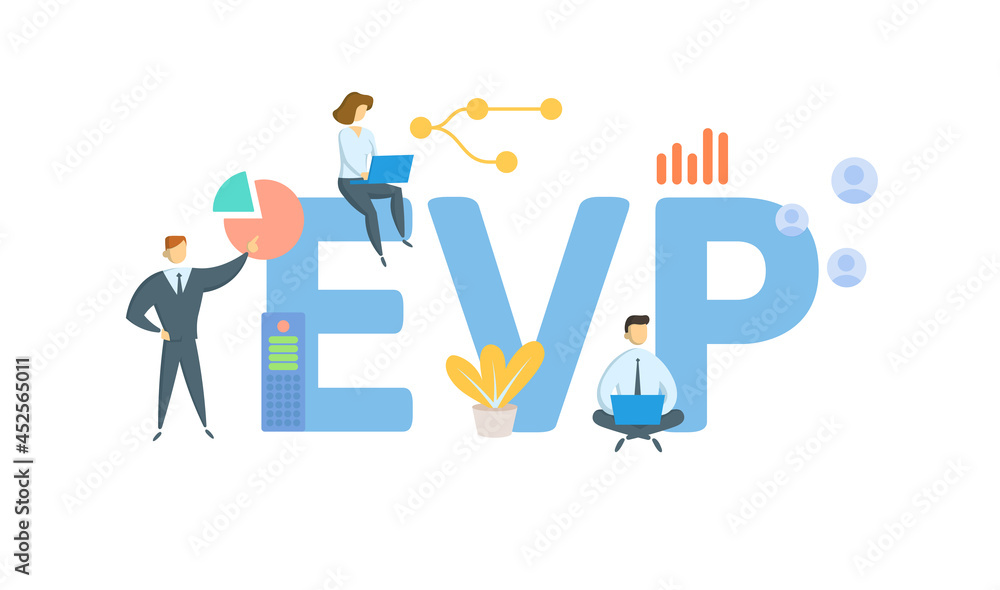 EVP, Executive Vice President. Concept with keyword, people and icons. Flat vector illustration. Isolated on white. EVP, Executive Vice President. Concept with keyword, people and icons. Flat vector illustration. Isolated on white.
