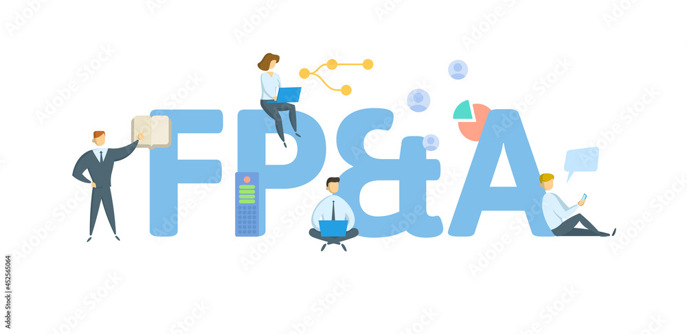 FP and A, Financial Planning and Analysis. Concept with keyword, people and icons. Flat vector illustration. Isolated on white. FP and A, Financial Planning and Analysis. Concept with keyword, people and icons. Flat vector illustration. Isolated on white.