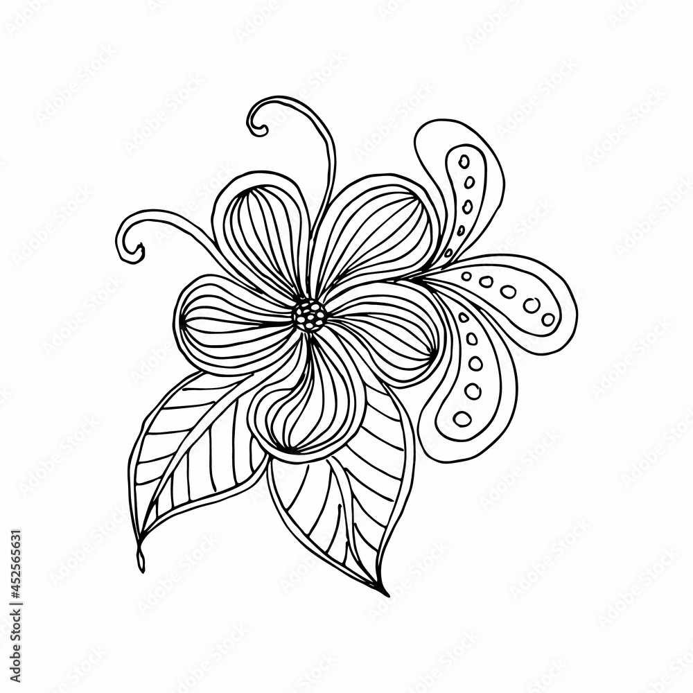 Obraz premium Black and white pattern flower arrangement in doodle or sketch style, vector graphics