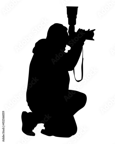 Man and women with a camera on street. Isolated silhouettes of people on white background