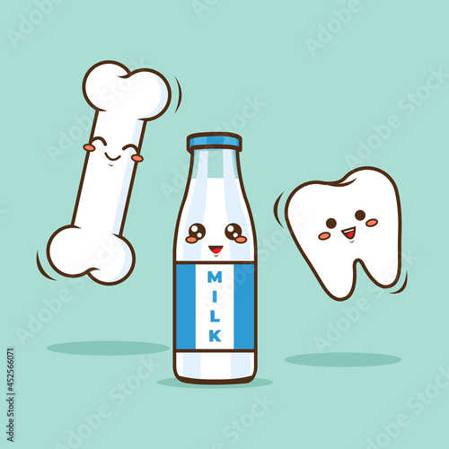 Simple and cute vector illustration of bone, milk and tooth