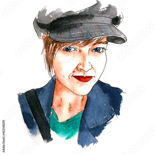 Style woman portrait. Fashion watercolor illustration