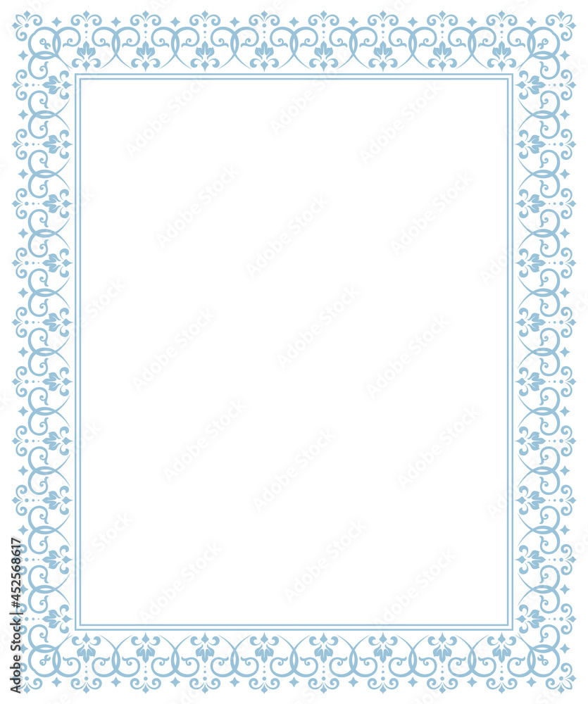 Decorative frame Elegant vector element for design in Eastern style, place for text. Floral blue and white border. Lace illustration for invitations and greeting cards Decorative frame Elegant vector element for design in Eastern style, place for text. Floral blue and white border. Lace illustration for invitations and greeting cards