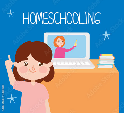 homeschooling illustration with girl