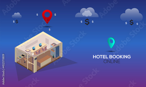 Travel and tourism concept. Hotel booking online vector illustration mobile app