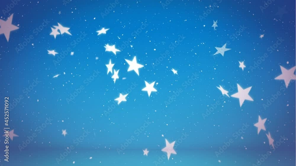 Animation of stars and snow falling over blue background