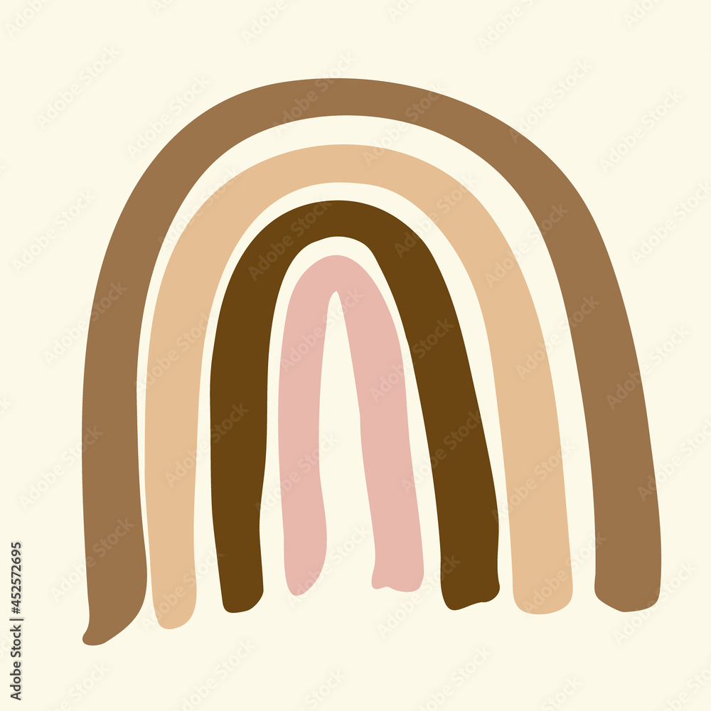 Single placed illustration with multi racial different human skin tone rainbow on cream background with doodle lettering. Great for inclusion and diversity projects
