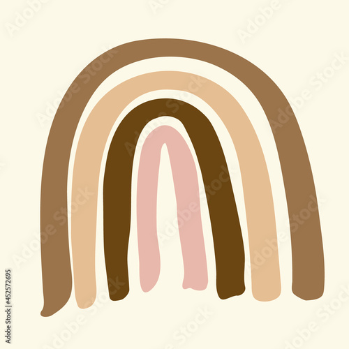 Single placed illustration with multi racial different human skin tone rainbow on cream background with doodle lettering. Great for inclusion and diversity projects