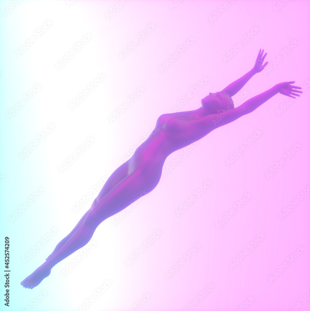 Obraz premium 3D illustration of floating woman. Concept of artificial intelligence or robot.