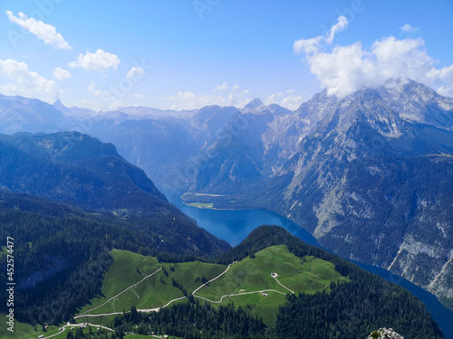 View on the K  nigssee from the Jenner mountain - Berchtesgaden Alps  Germany