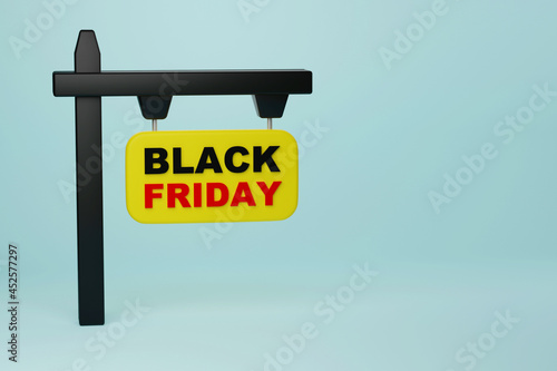 Yellow signboard or plaque on the pillar black friday, 3d render
