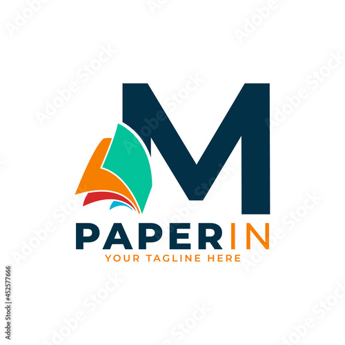 Modern Simple Letter M with Paper Logo Design Template