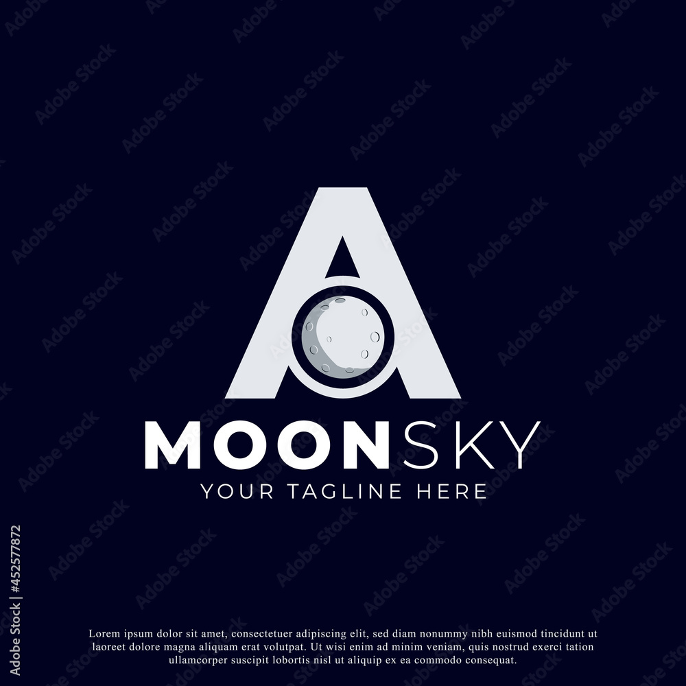 Initial Letter A with Moon Logo Design. White Shape Circle. Usable for Business and Branding Logos Initial Letter A with Moon Logo Design. White Shape Circle. Usable for Business and Branding Logos
