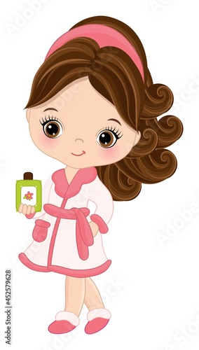 Cute Little Brunette Spa Girl Wearing Robe