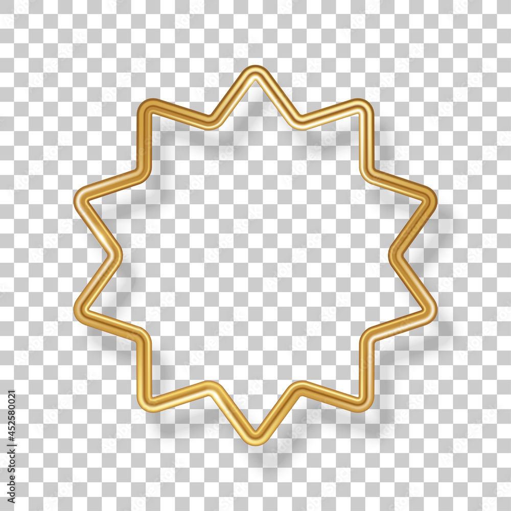 Star luxury 3d gold frame isolated on transparent background. Vector illustration. Party design label, Merry Christmas badge, bronze metallic abstract circular logo element, outline sign border Star luxury 3d gold frame isolated on transparent background. Vector illustration. Party design label, Merry Christmas badge, bronze metallic abstract circular logo element, outline sign border