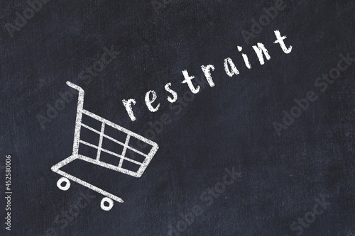 Billede på lærred Chalk drawing of shopping cart and word restraint on black chalboard