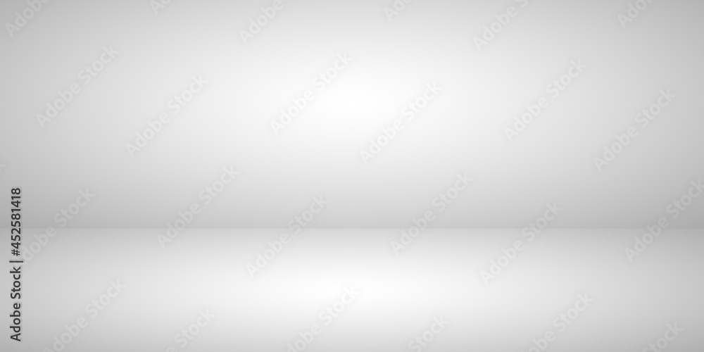 White-gray background. Grey backdrop with gradient for studio. Empty room with gray wall, floor and white light. Space for modern scene, photography and exhibition. Stage with spotlight. Vector White-gray background. Grey backdrop with gradient for studio. Empty room with gray wall, floor and white light. Space for modern scene, photography and exhibition. Stage with spotlight. Vector