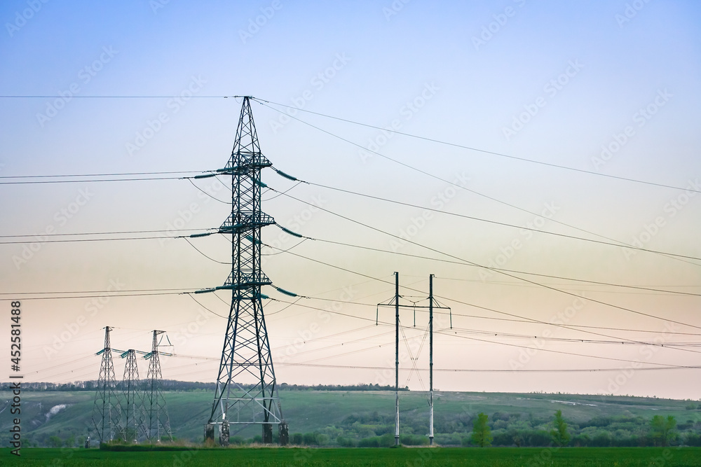 High-voltage power transmission line for electricity transmission from power station to consumer