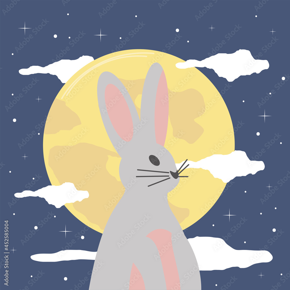 cute bunny and full moon cute bunny and full moon