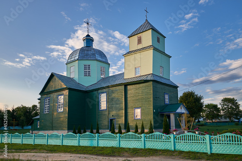 Old wooden orthodox Transfiguration Church in Porplishche, Dokshitsy district, Vitebsk region, Belarus. photo