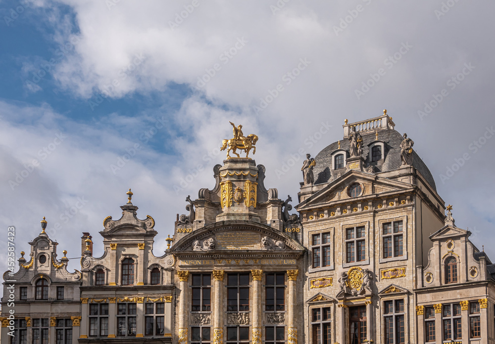 Facade tops: Guild houses SW-corner of Grand Place, Brussels, Belgium