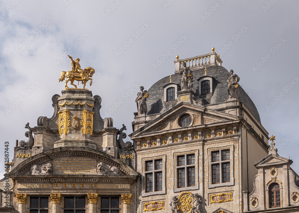 Facade tops: 2 Guild houses SW-corner of Grand Place, Brussels, Belgium