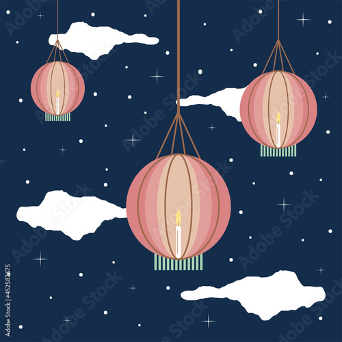 hanging lanterns in the sky