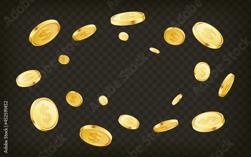 Casino jackpot or win concept. Golden coins explosion.
