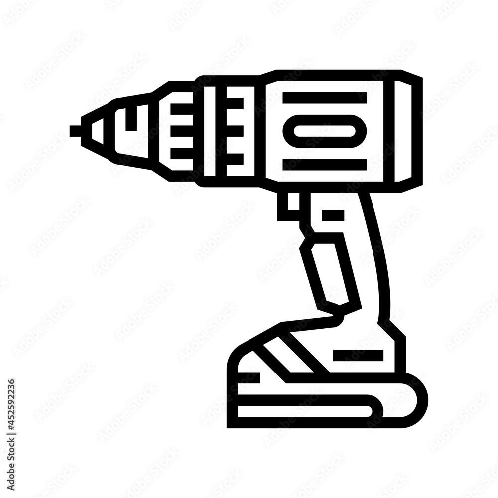 drill device line icon vector. drill device sign. isolated contour symbol black illustration drill device line icon vector. drill device sign. isolated contour symbol black illustration