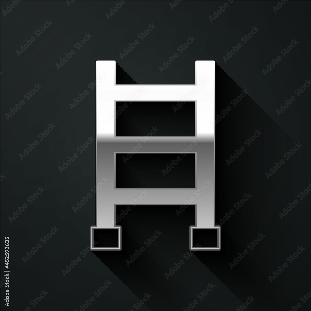 Silver Fire escape icon isolated on black background. Pompier ladder. Fireman scaling ladder with a pole. Long shadow style. Vector Silver Fire escape icon isolated on black background. Pompier ladder. Fireman scaling ladder with a pole. Long shadow style. Vector