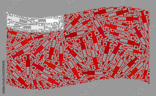 Mosaic waving Abu Dhabi flag constructed with needle elements. Vector covid-2019 treatment mosaic waving Abu Dhabi flag done for lockdown propaganda.