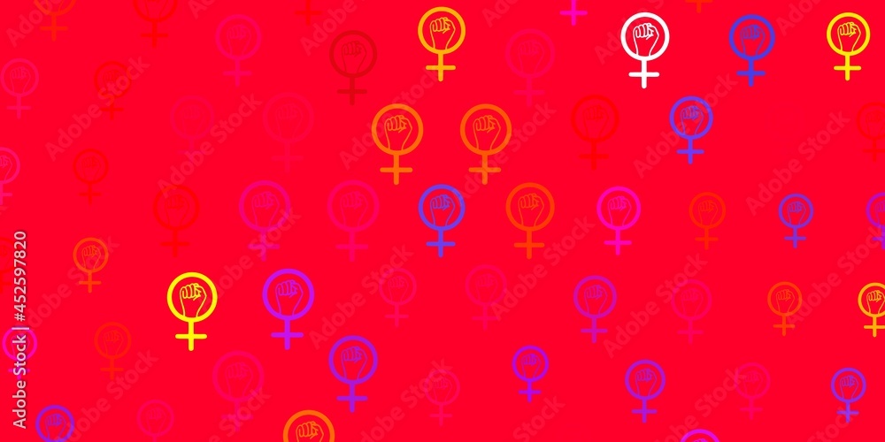 Light Red, Yellow vector background with woman symbols. Light Red, Yellow vector background with woman symbols.