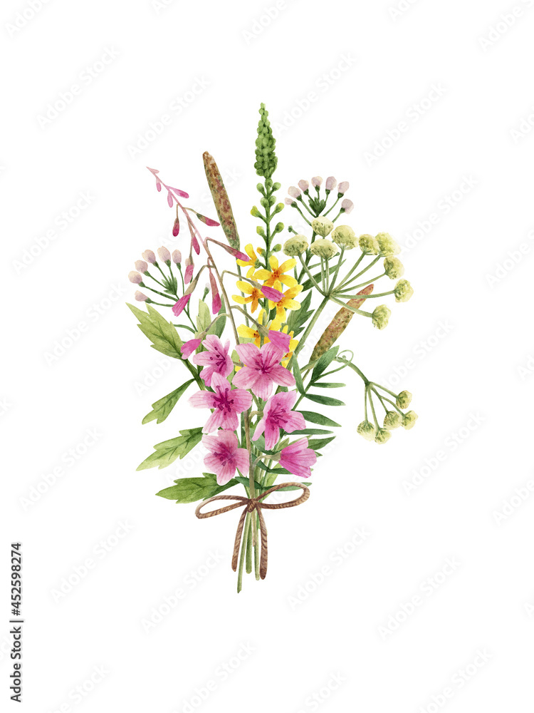 Bouquet of wild flowers in watercolor