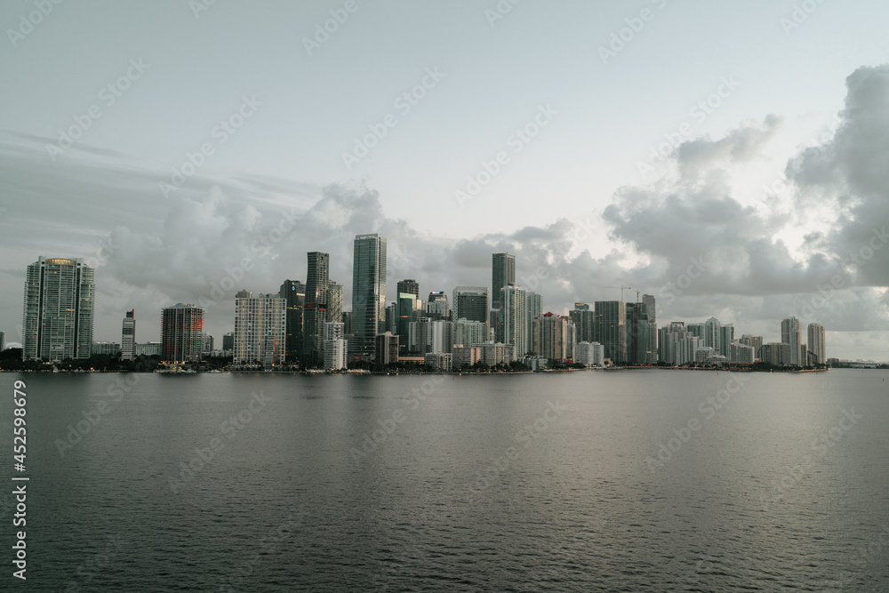city skyline at sunset urban real state apartments Miami Florida 