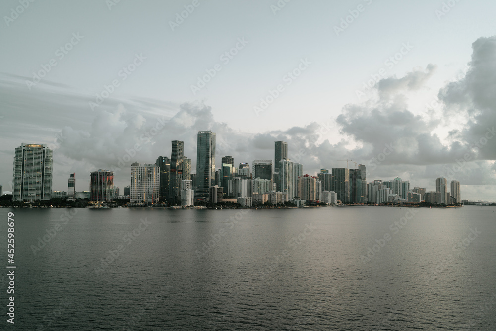 Naklejka premium city skyline at sunset urban real state apartments Miami Florida