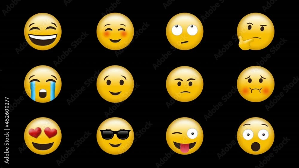 Animation of emojis icons over moving red trails Animation of emojis icons over moving red trails