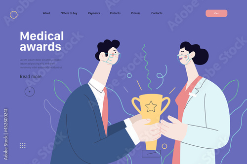 Medical awards - medical insurance web template. Modern flat vector