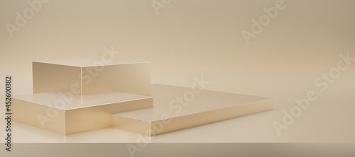 Abstract beige and gradient light background with studio backdrops. 3D rendering gold Blank display or clean room for showing product. Minimalist mockup for podium display or showcase. 3D render.