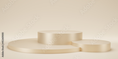 Abstract beige and gradient light background with studio backdrops. 3D rendering gold Blank display or clean room for showing product. Minimalist mockup for podium display or showcase. 3D render.