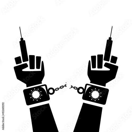 The victory of freedom. Illustration of a hand freeing itself from shackles as a symbol of the victory of freedom.
