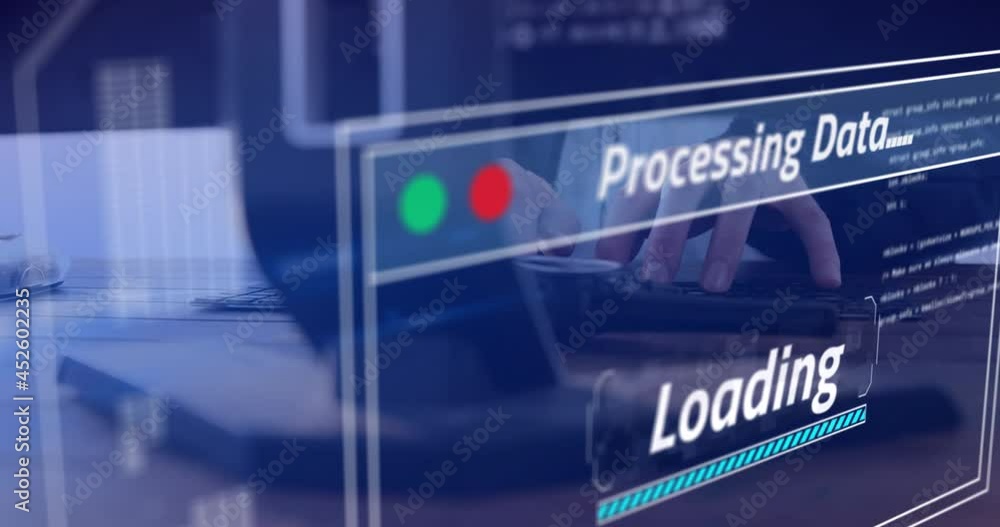 Animation of data processing over businessman in office Animation of data processing over businessman in office