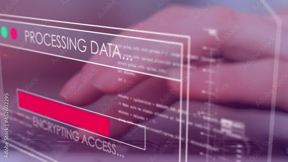 Animation of data processing over businesswoman in office Animation of data processing over businesswoman in office