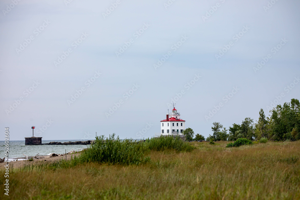 Fairport Harbor West Breakwater Lighthouse on Lake Erie coastline