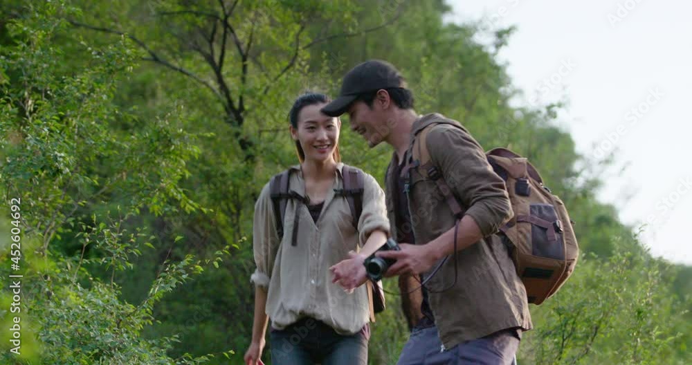 Young couple hiking outdoors,4K Young couple hiking outdoors,4K