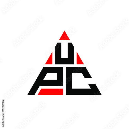 UPC triangle letter logo design with triangle shape. UPC triangle logo design monogram. UPC triangle vector logo template with red color. UPC triangular logo Simple, Elegant, and Luxurious Logo. UPC 