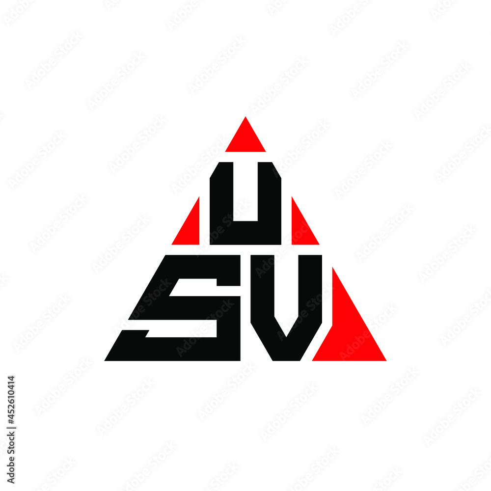 USV triangle letter logo design with triangle shape. USV triangle logo design monogram. USV triangle vector logo template with red color. USV triangular logo Simple, Elegant, and Luxurious Logo. USV 