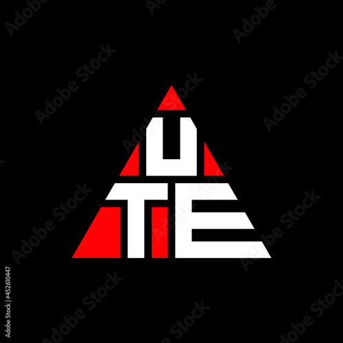 UTE triangle letter logo design with triangle shape. UTE triangle logo design monogram. UTE triangle vector logo template with red color. UTE triangular logo Simple, Elegant, and Luxurious Logo. UTE 