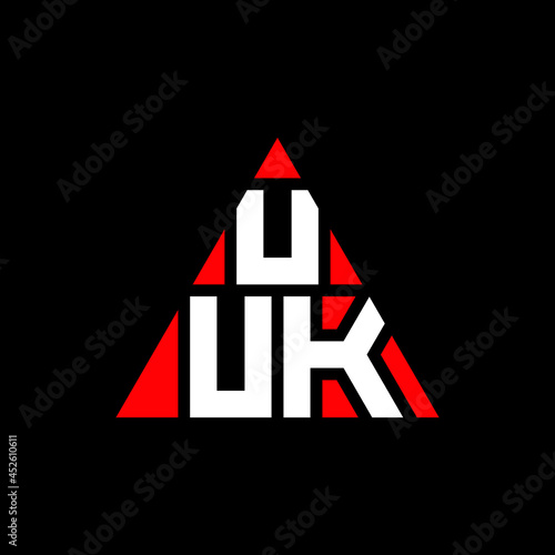 UUK triangle letter logo design with triangle shape. UUK triangle logo design monogram. UUK triangle vector logo template with red color. UUK triangular logo Simple, Elegant, and Luxurious Logo. UUK 