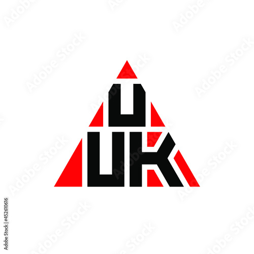 UUK triangle letter logo design with triangle shape. UUK triangle logo design monogram. UUK triangle vector logo template with red color. UUK triangular logo Simple, Elegant, and Luxurious Logo. UUK 