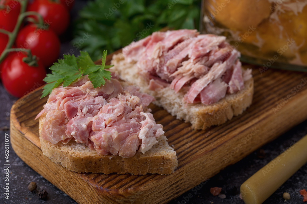 Turkey toast on wooden board